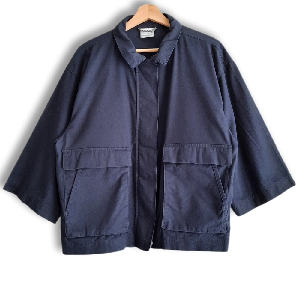 COLUMBIA 100% Organic Cotton Canvas Utility Jacket Zip-Up Navy Blue Women's Sz M - Picture 1 of 14